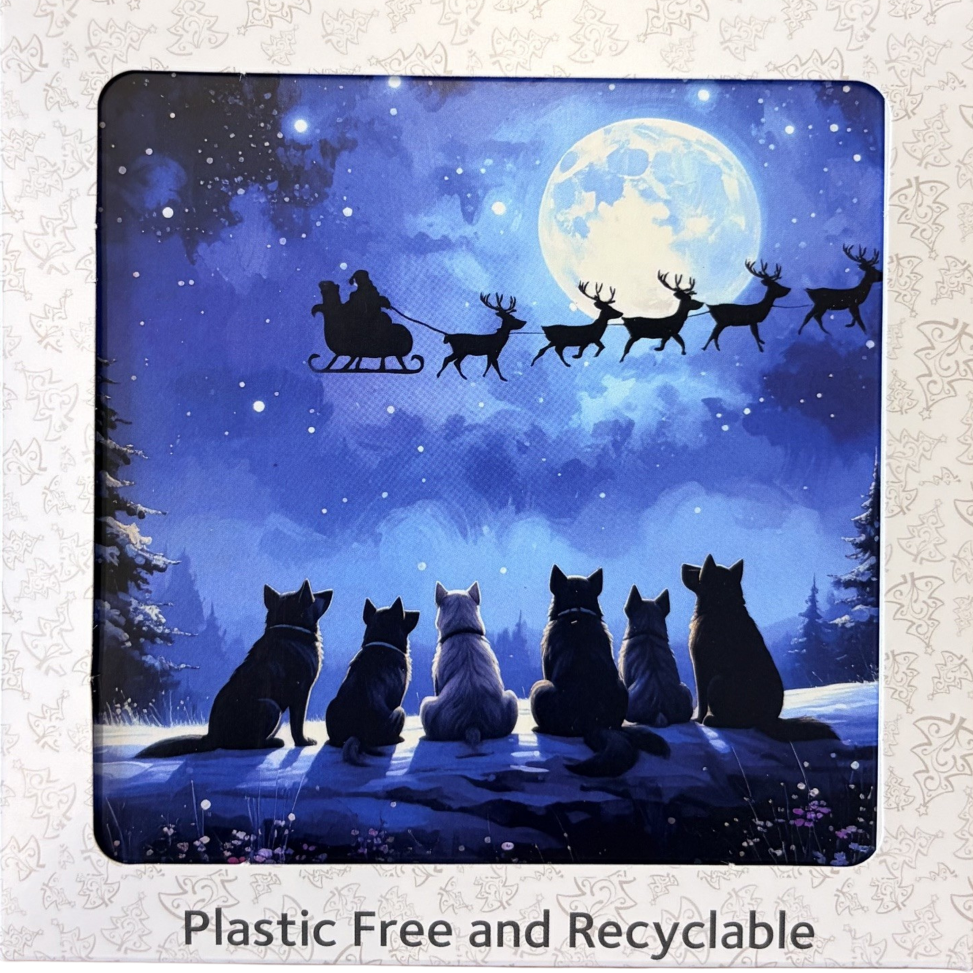 Christmas Cards – Dogs watching Santa’s Sleigh