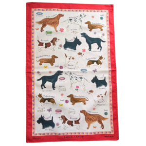 Dog Red Border Tea Towel